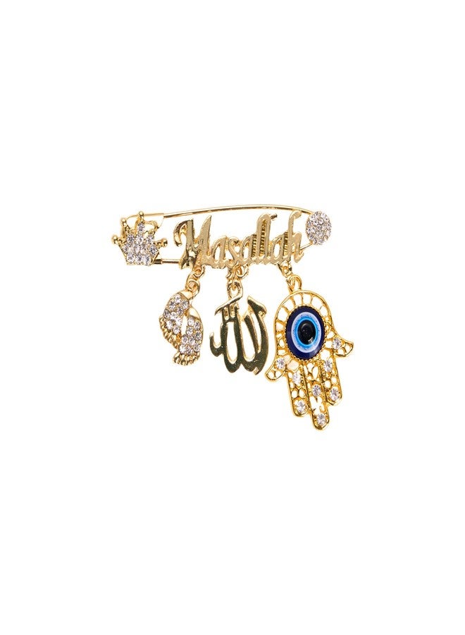 SANDOO AYATUL KURSI Allah Pin - Turkish Evil Eye Pin,Crown Hand Protection Blessing Brooch Amulet with Rhinestone, Muslim Gifts Islamic Jewelry for Women Girls Baby - Image 1